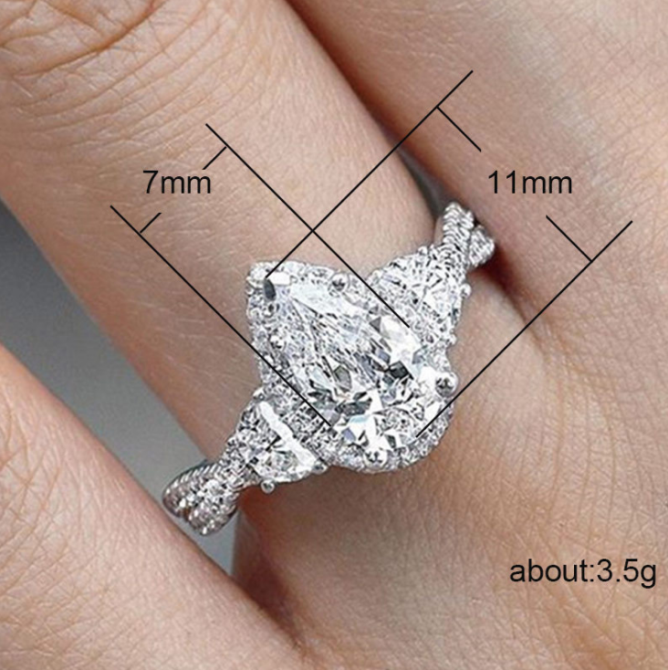 Drop-shaped zircon fashion ring