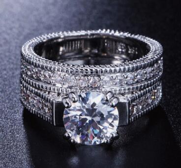 Luxury diamond platinum ring Zircon micro-plated