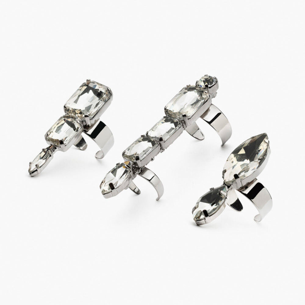 White Diamond Gun Black Irregular Rhinestone 3 Pieces Finger Ring