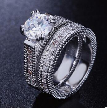 Luxury diamond platinum ring Zircon micro-plated