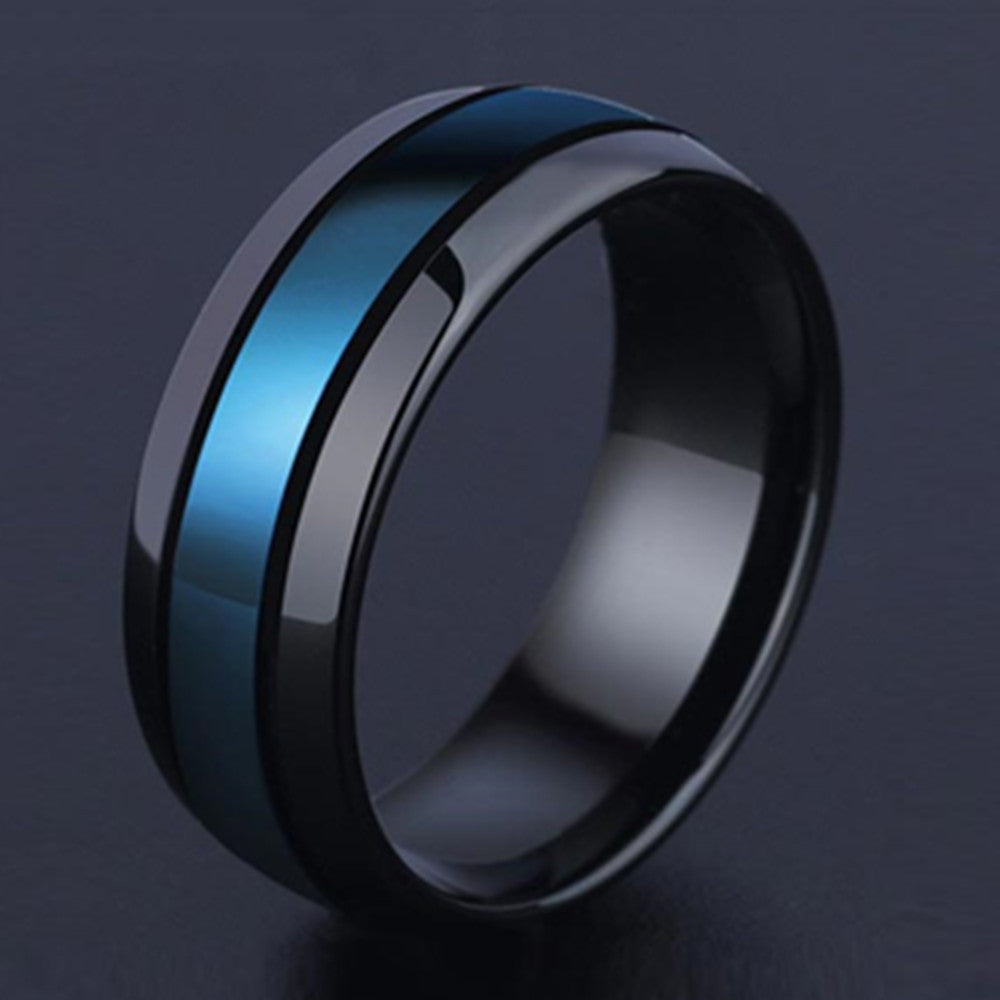 Fashion And Creative Black And Blue Groove Ring