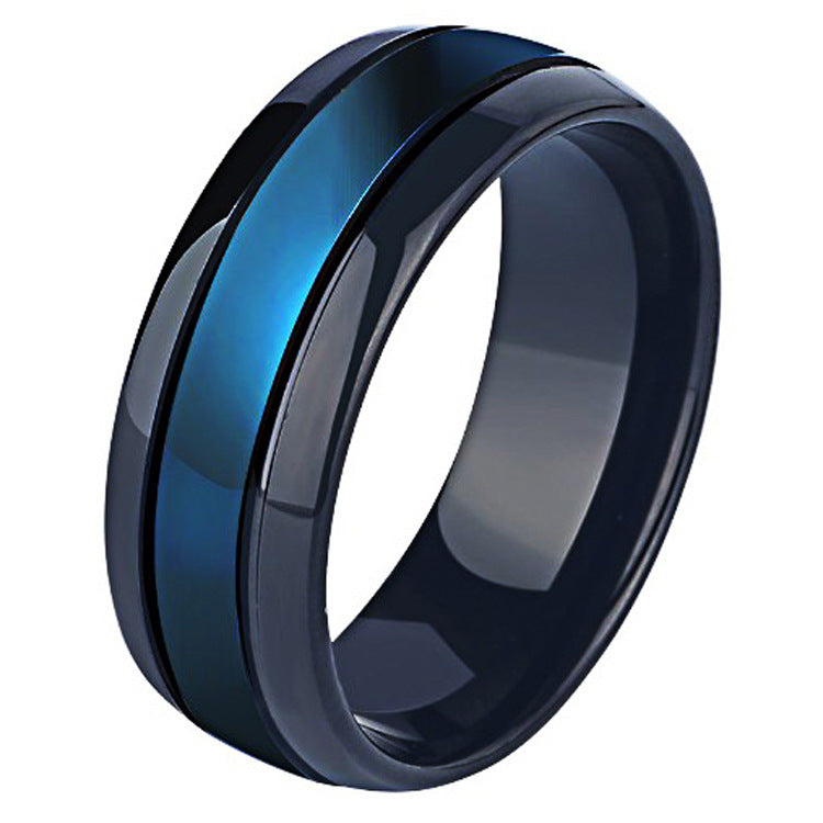 Fashion And Creative Black And Blue Groove Ring