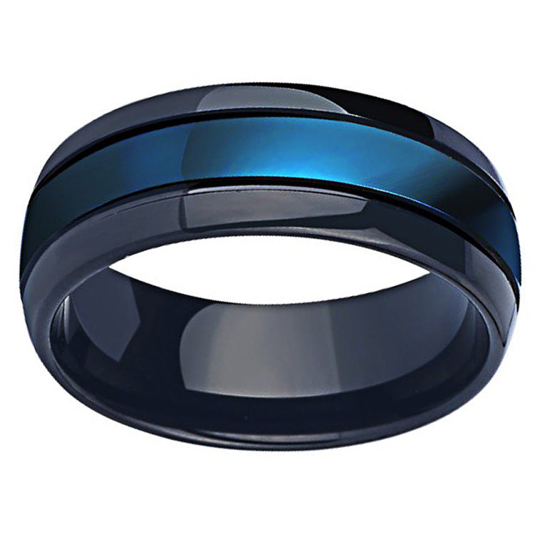 Fashion And Creative Black And Blue Groove Ring