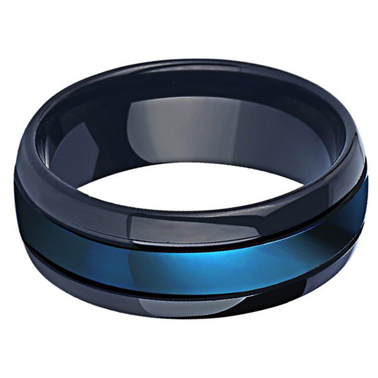 Fashion And Creative Black And Blue Groove Ring